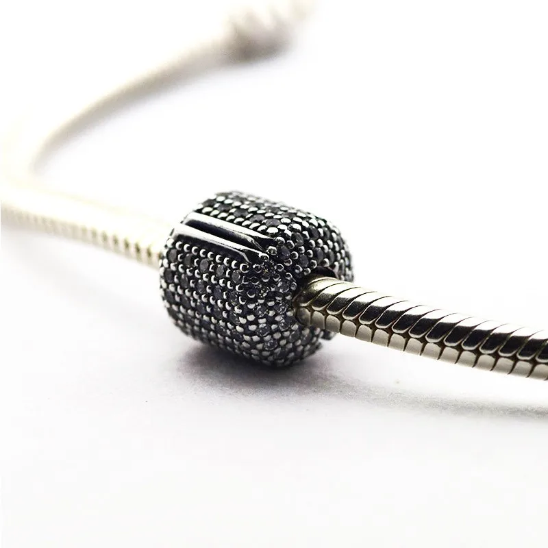 

Women Fashion Sterling Silver 925 Jewelry Pave Barrel Clip Beads for Jewelry Making Clear CZ Crystal Beads for Charm Bracelets