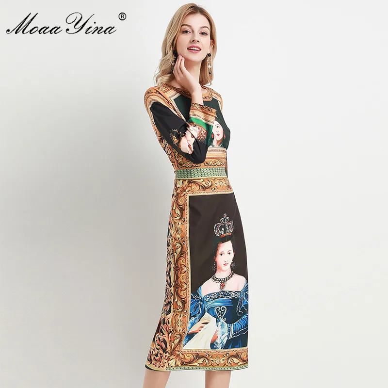 MoaaYina модное дизайнерское платье весна осень женское с длинным рукавом винтажное