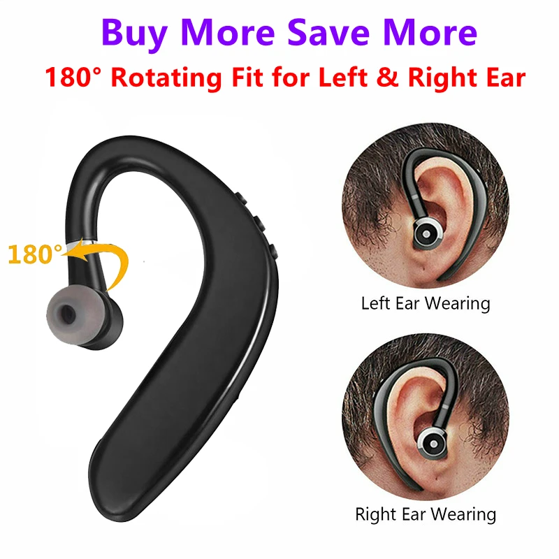 

180° Adjustable Ear-fit Wireless Bluetooth 5.0 Earpiece Headset Driving Trucker Earbuds Noise Cancelling Headphone