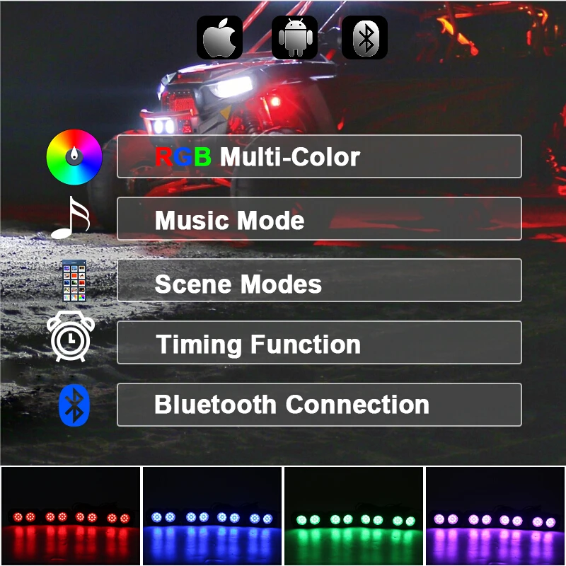 RGB LED Rock Light 6 Pods Lights Multimode APP Bluetooth Control Neon for ATV UTV 4x4 Boat Car Vehicle Underbody | Автомобили и