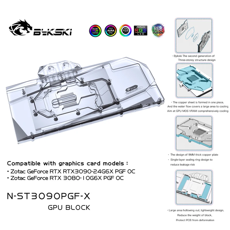 

Bykski N-ST3090PGF-X GPU Water Block For ZOTAC Geforce RTX 3090/3080 10/24G6X PGF OC video Card Cooler PC Radiator