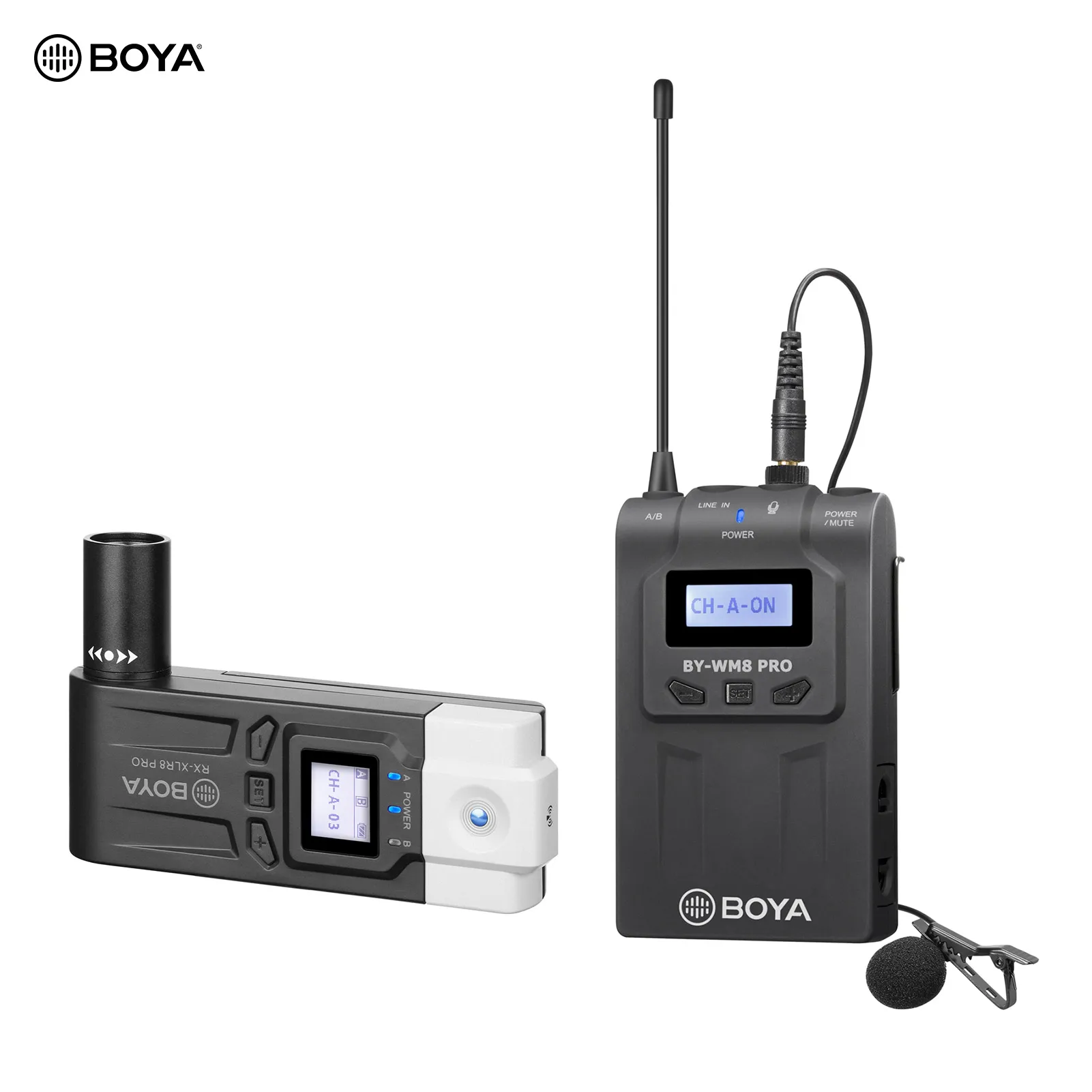 

BOYA UHF Dual-Channel Wireless Microphone System(Transmitter+XLR Plug-on Receiver)LCD Display 48 Channels 50M Effective Range