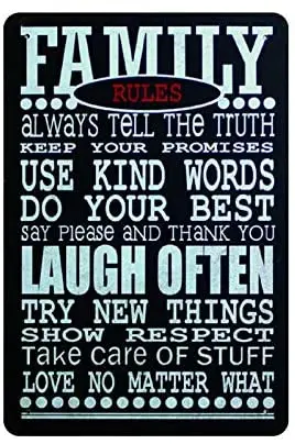 

Family Rules Vintage Metal Tin Signs 30 x 20cm, Unique Retro Decorations for Lounge/Bar/Cafe/Home /Garage/Man Cave/Gas Station