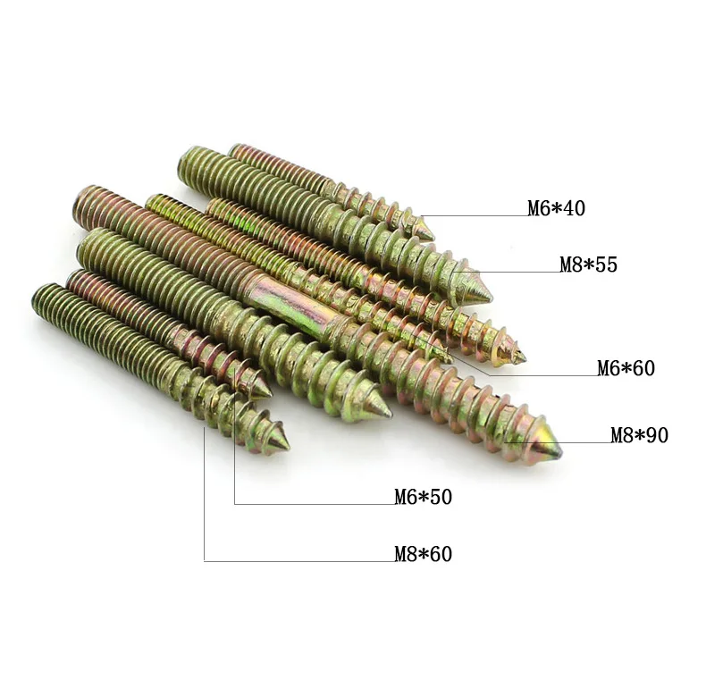 Головка винта двухсторонняя деревянная зубчатая М6*40 М6*50 М6*60 М8*55 М8*60 резьбовые винты из углеродистой стали для мебельного соединителя.