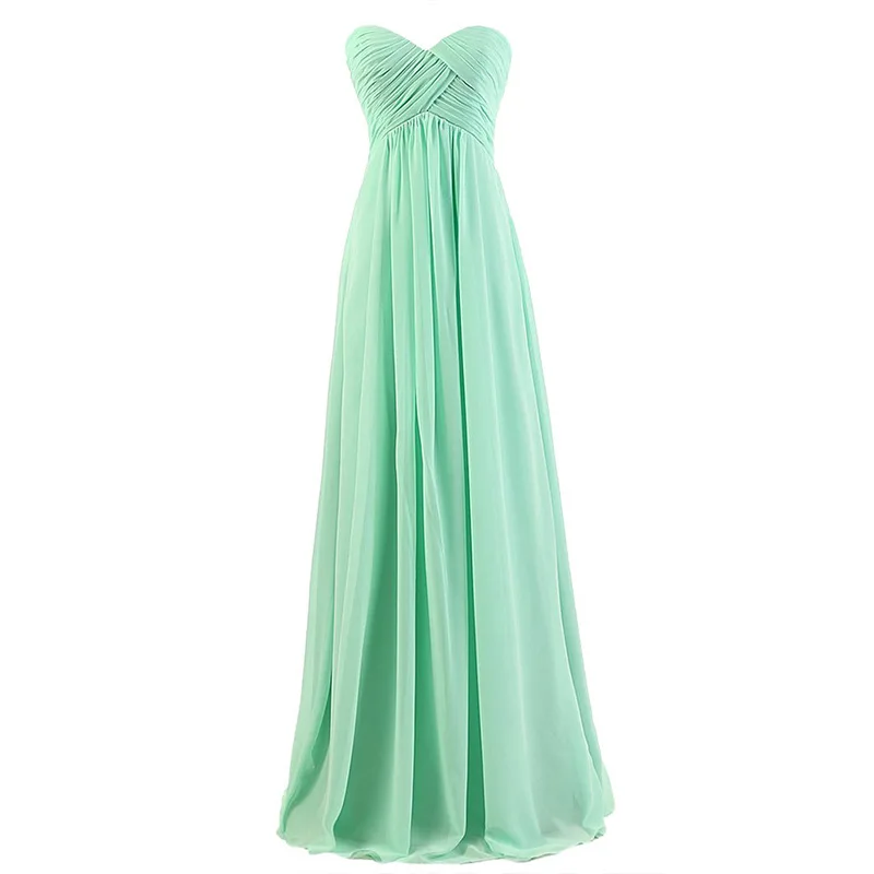 

Simple Bridesmaid Dresses Mint Green Wedding Party Maid of Honor Gowns Long Sweetheart Empire Waist A-Line Full Length Chiffon