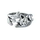 Женское кольцо в форме кошки, винтажное регулируемое кольцо серебристого цвета
