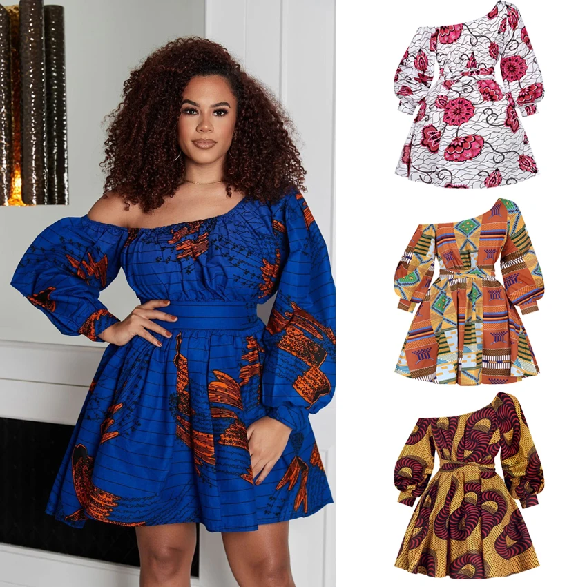 Платье женское Короткое вечернее с поясом и принтом в африканском