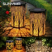 solar garden light outdoor waterproof decorative lights bronze hand held lanterns ironwrought forest projection lamp portable