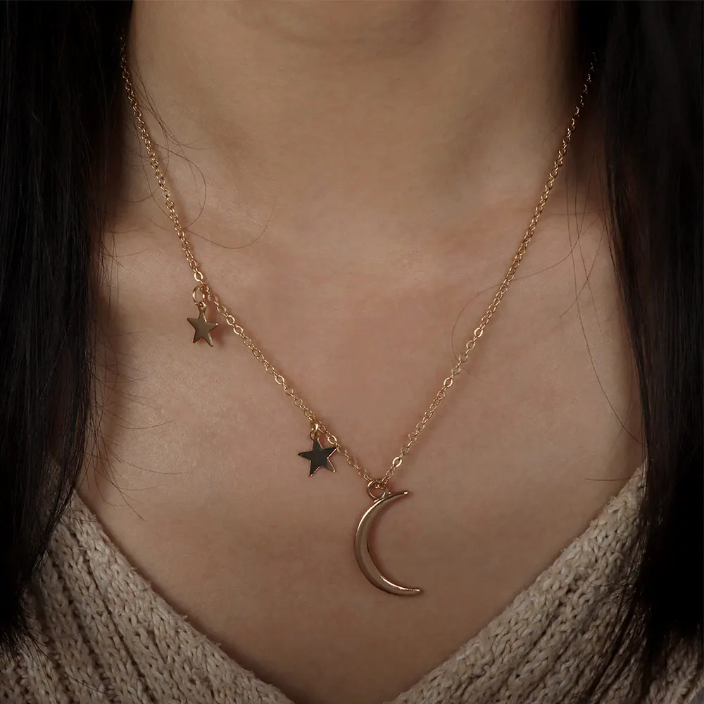 Классическое женское ожерелье Модные золотые и серебряные луна звезда ключицы
