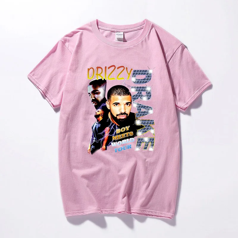 Drizzy Drake Boy Meets World Tour Мужская футболка Новая летняя футболка в стиле хип-хоп Camisetas Hombre уличная хлопковая футболка с короткими рукавами - Цвет: Розовый