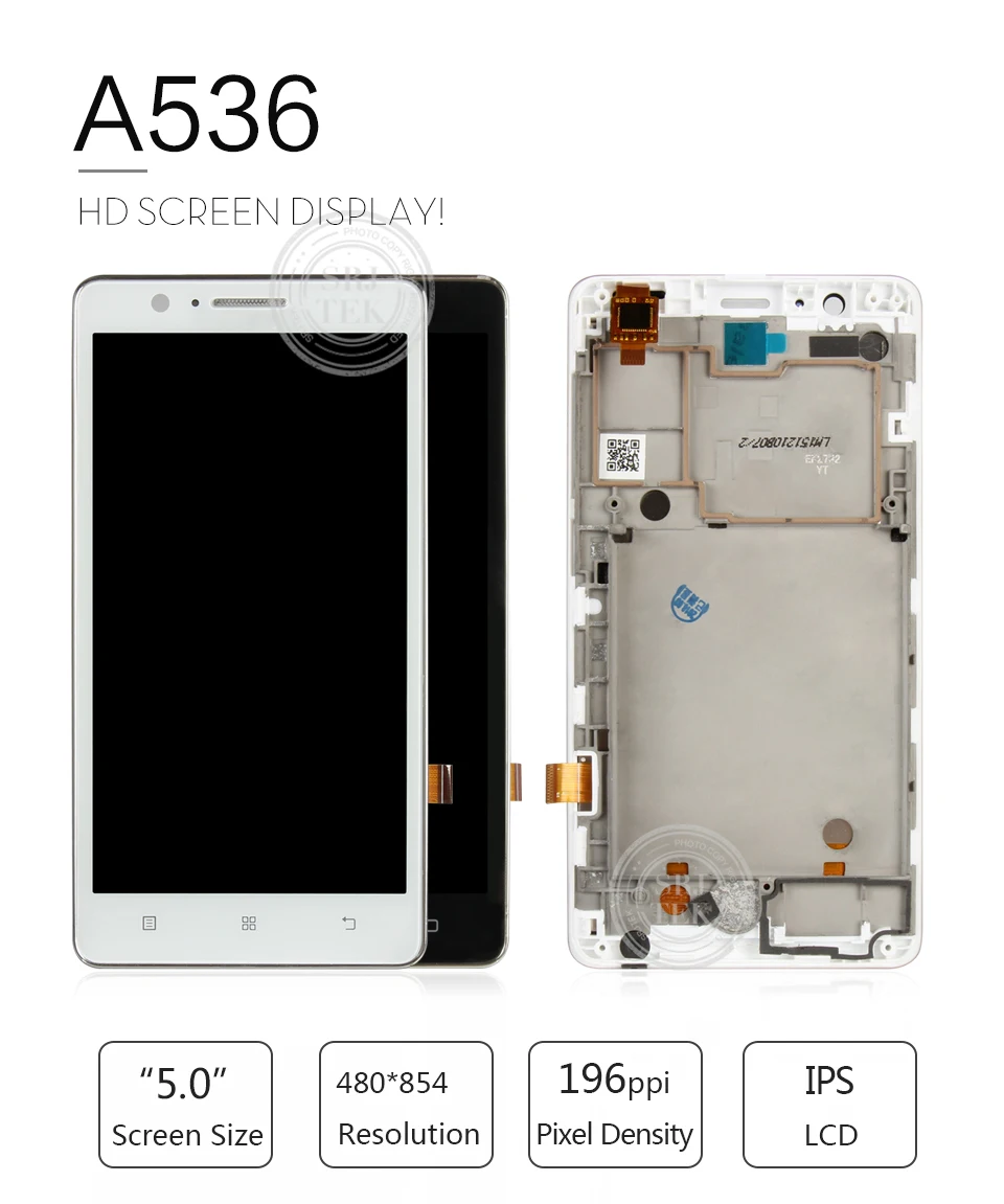 SRJTEK для lenovo A536 сенсорный экран A536 ЖК для lenovo A536 Дисплей Матрица дигитайзер сенсор с рамкой для lenovo A536 стекло