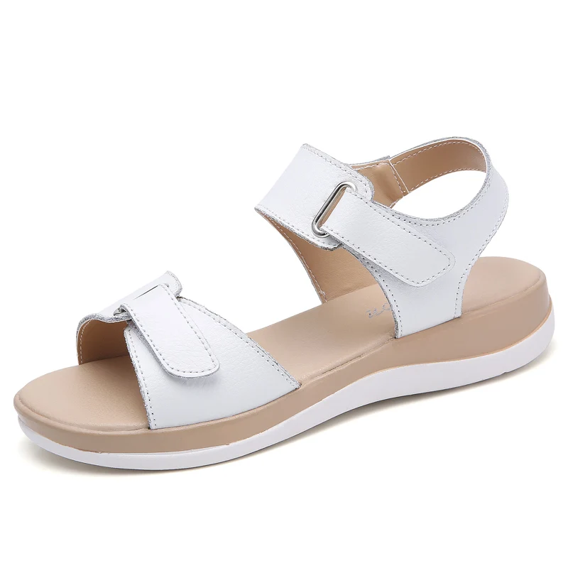 

Women Genuine Leather Flat Sandals Summer 2021 Female Beach Shoes Ladies Korean White Sandals Comfort Designer zapatillas mujer