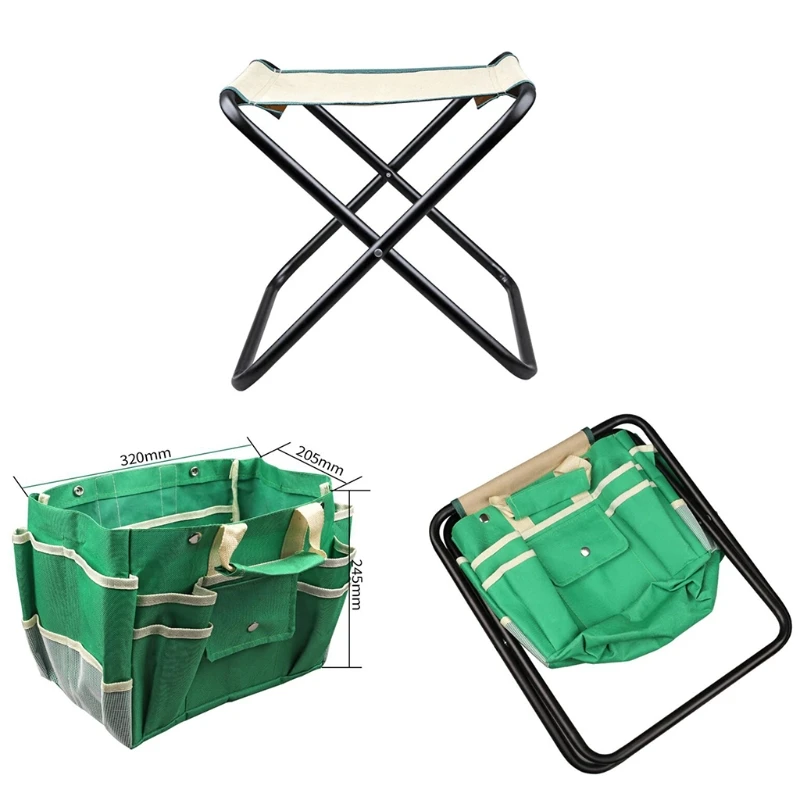 

High Quality Folding Gardening Stool Carbon Steel + Oxford Cloth Garden Tools Carrier /Digging Gardening Gifts Set
