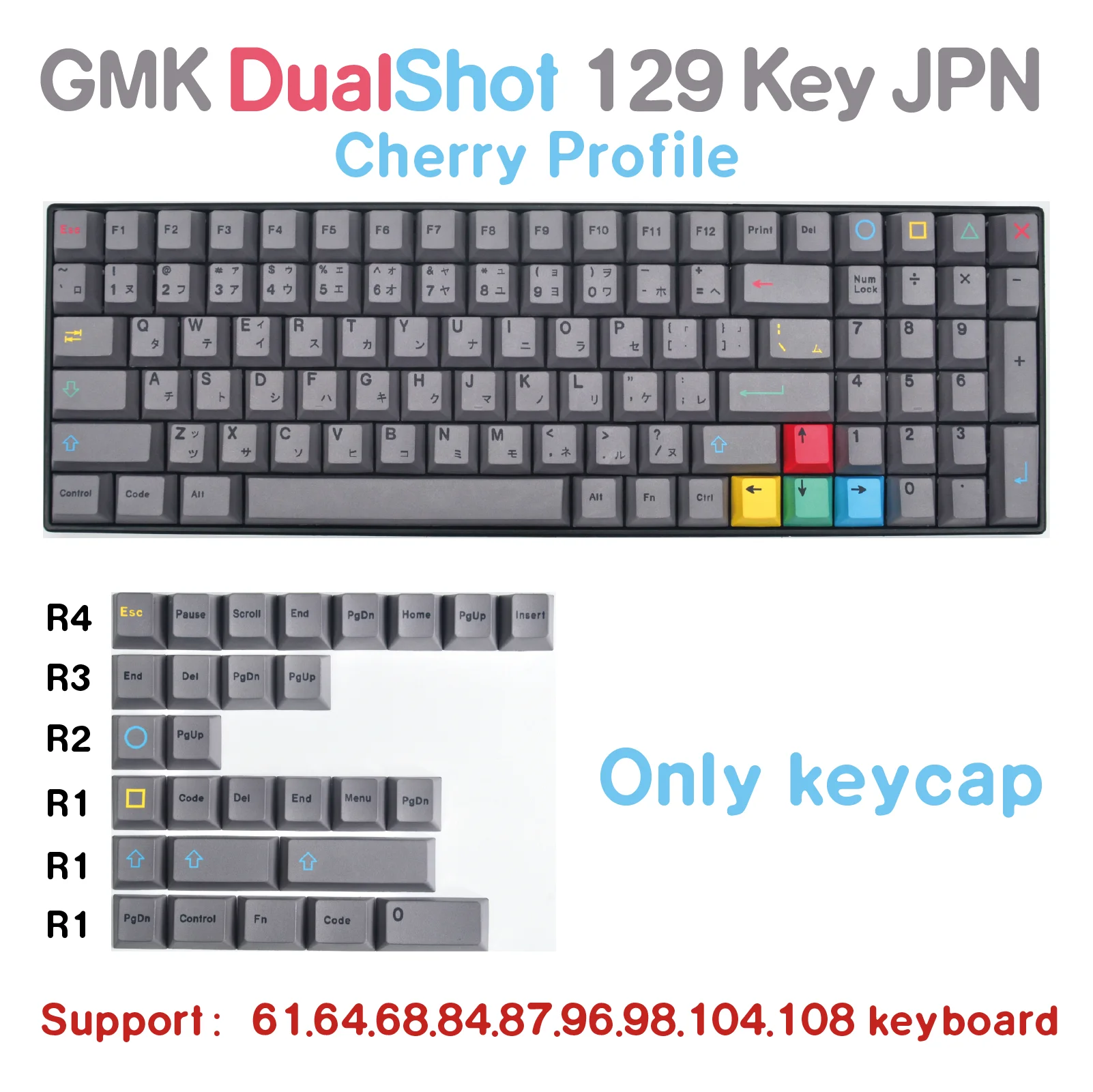

129 Keys/set GMK Dualshot Theme Keycaps PBT DYE-SUB Cherry Profile Keycap For Mechanical Gaming Keyboard Grey Series Key Caps
