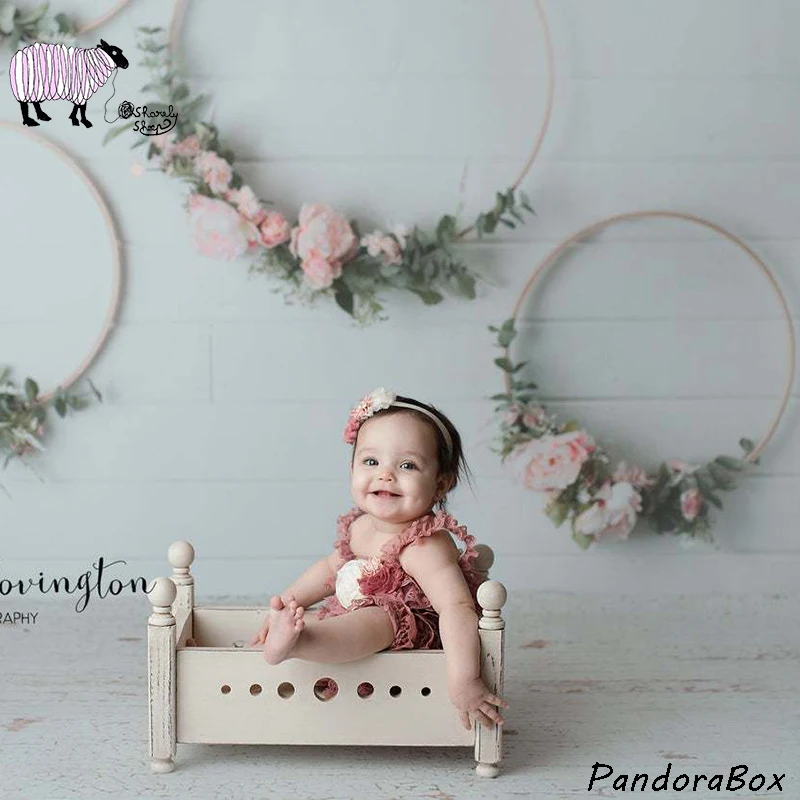 Newborn Baby Photography White Wooden Bed Infant Baby Boy Girl Photo Shoot Studio Posing Basket Wood Bed foto Shooting Props