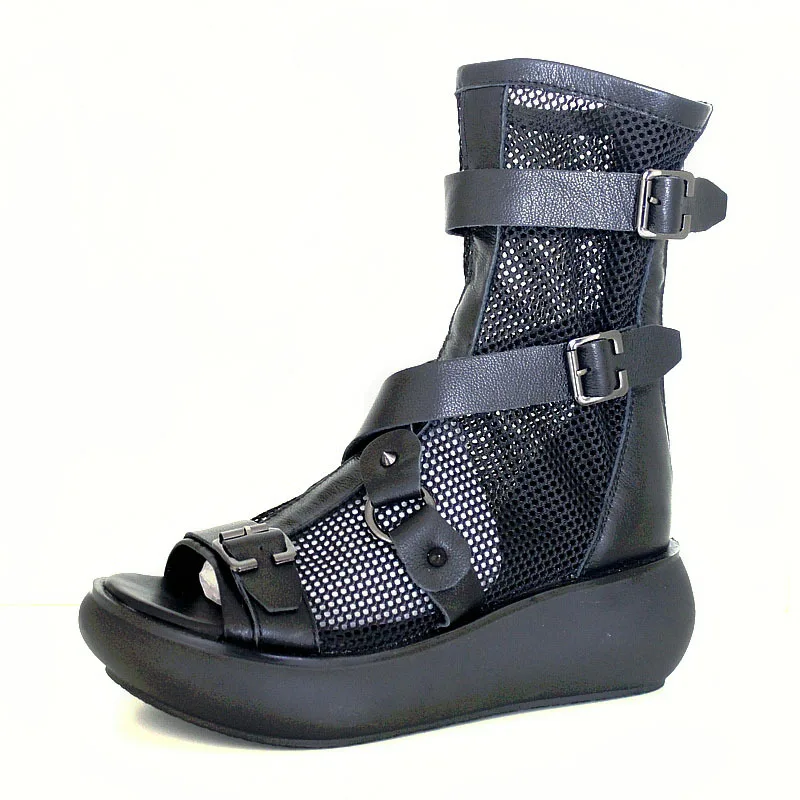 

New punk style handmade leather thick soled cool boots rivet big head sandals street high top