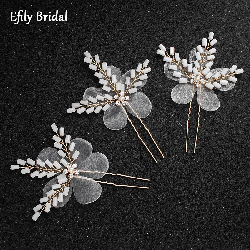 

Efily Handmade White Flower Hairpin Wedding Hair Accessories for Women Bridal Headpiece Crystal Hair Jewelry Bridesmaid Gift