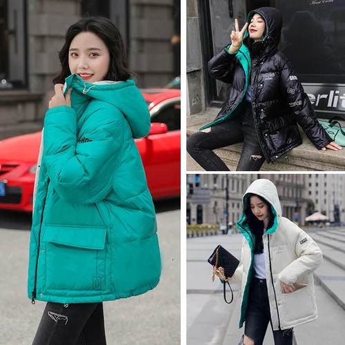 

2019 Women white duck Down Coat Pocket Short Winter Warm Jacket Women's Glossy Bomber Jacket Female Autumn Coats With A Hood