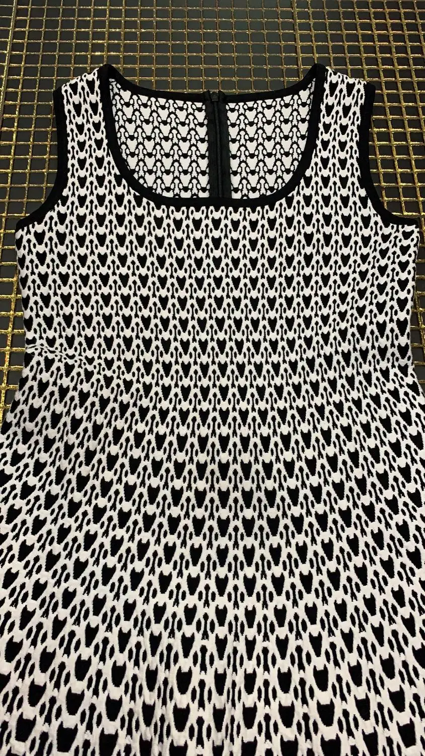 

High Quality Black Print Sexy Women Sleeveless Tank A-Link O-Neck Rayon Bandage Simple Elegant Evening Party Dress