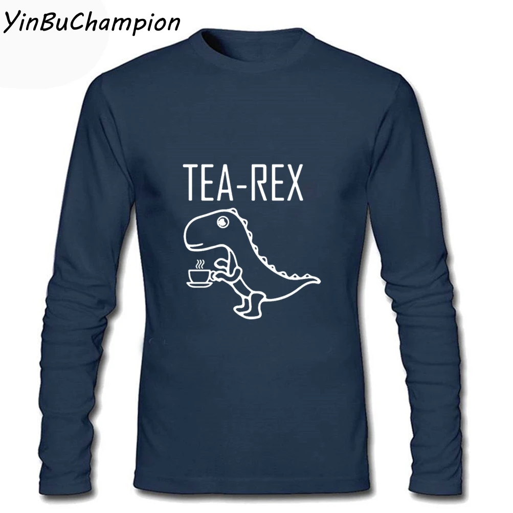 Мужские футболки Tea Rex Funny Dinosaur Drink Coffee Tyrannosaurus Dino Повседневная футболка с длинными