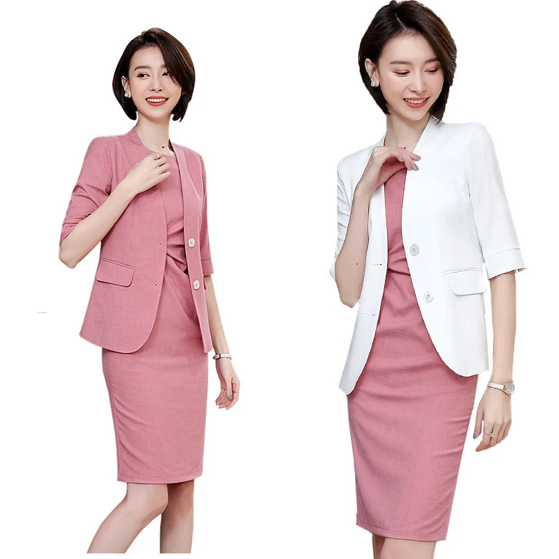 Pink Formal Dress Blazer Dresses with Jacket Women's Suit Set Office Wear Work for Ladies Evening Elegant Costumes