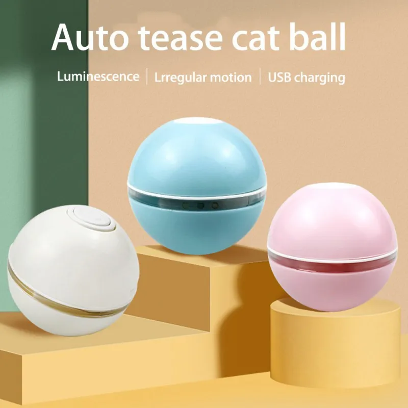 

Electric Pet Ball Colorful LED Rolling Flash Ball With Bell Feather USB Rechargeable Cat Ball Toy For Puppy Cats Dogs