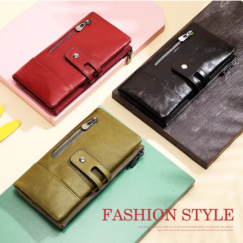 

FACTOO Women's Wallet Card Holder Genuine Leather RFID Anti-Theft Brush Fashion Money Bag Long Hasp Female Purses Cowhide Clutch