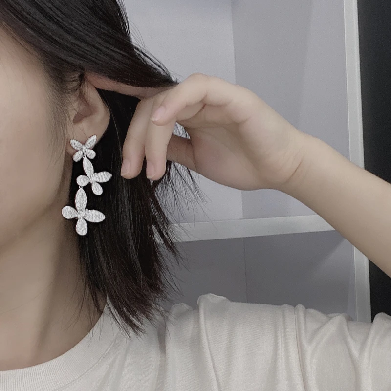 

Lexie Sparkling Full High Carbon Diamond Butterflies Tassel Drop Earrings For Women 100% 925 Sterling Silver Party Fine Jewelry