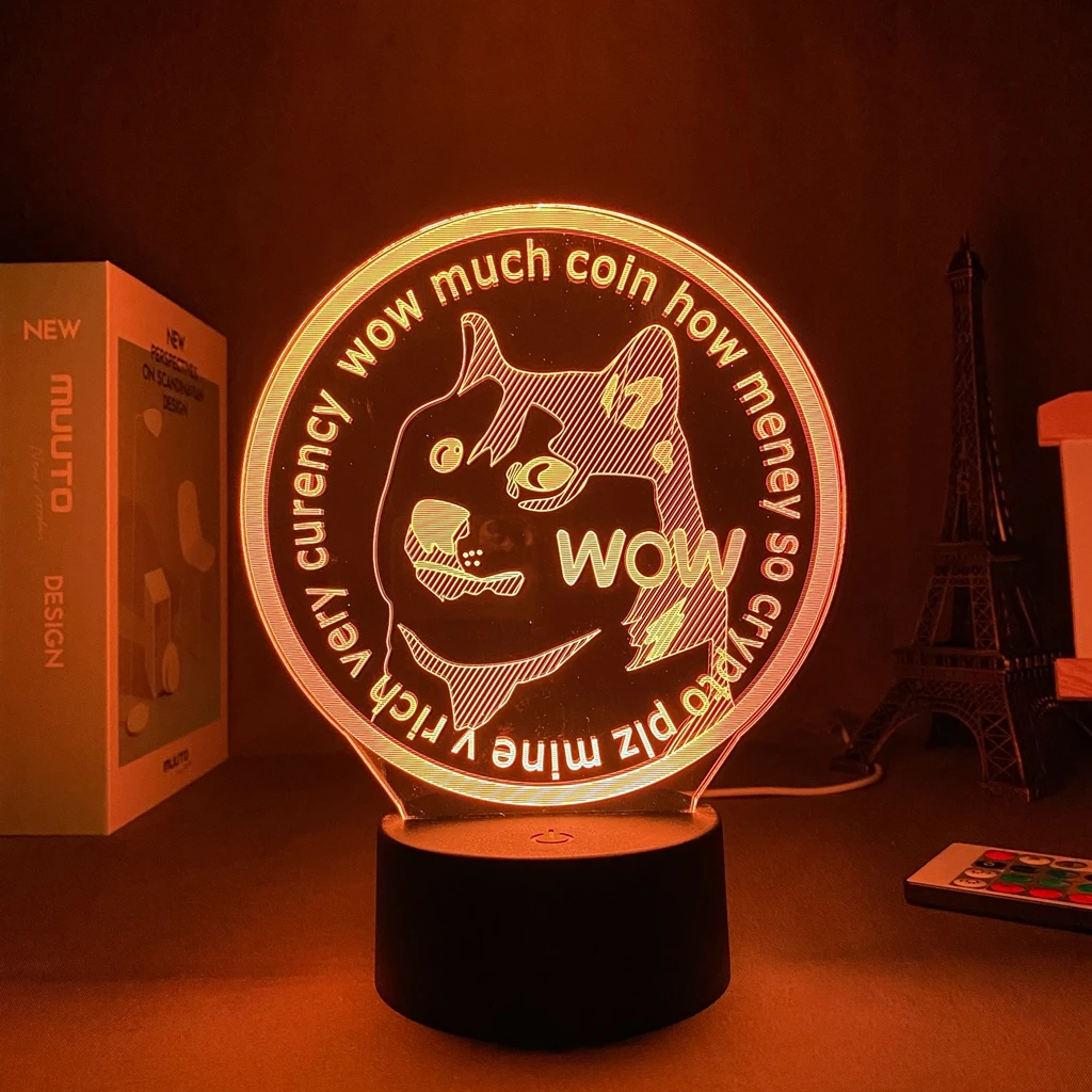 

Night Lights virtual currency Dogecoin logo DOGE Decoration Bedroom good luck Sensor Light Market price rise Acrylic Table Lamp