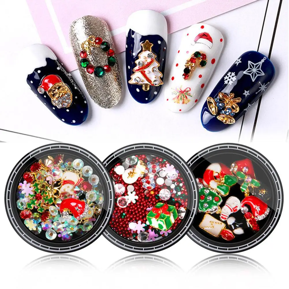 Украшения для ногтей с голубым зоопарком рождественские Блестки стразы Санта