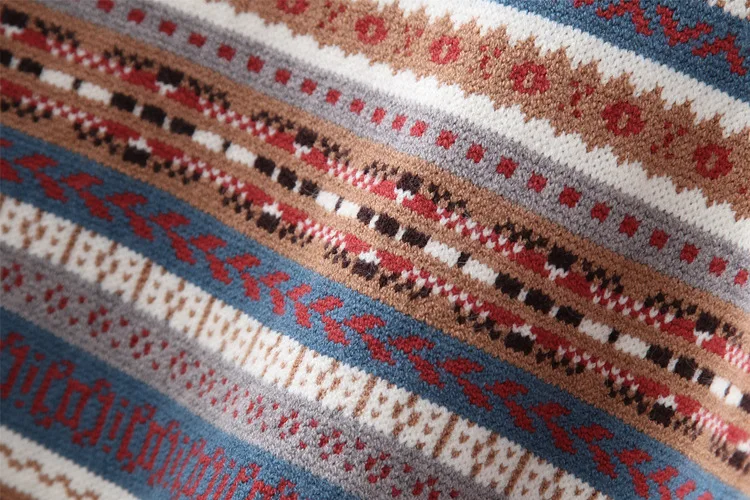 

O Neck Folk-custom Knitted Loose Pullovers Female Chic Retro Jumper New Autumn Winter Vintage Striped Sweaters Women Casual