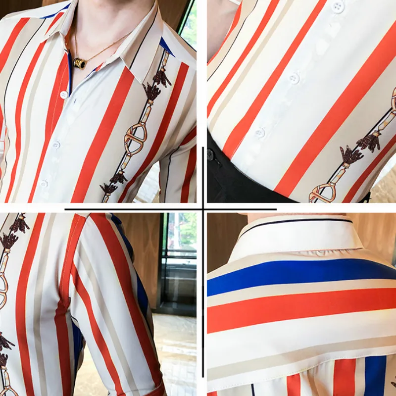

Shirt Luxury Striped Men Half Sleeve Casual Business Shirts Slim Fit Streetwear Social Blouse Brand Male Clothes Chemise Homme
