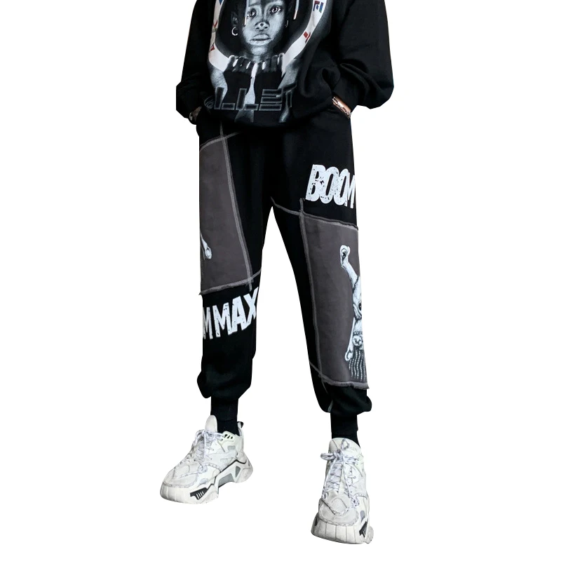 

Punk Rock Gothic Harem Joggers Sweatpants Men Streetwear Hip Hop Sports Patchwork Dance Pants Harajuku Casual Fleece Trousers