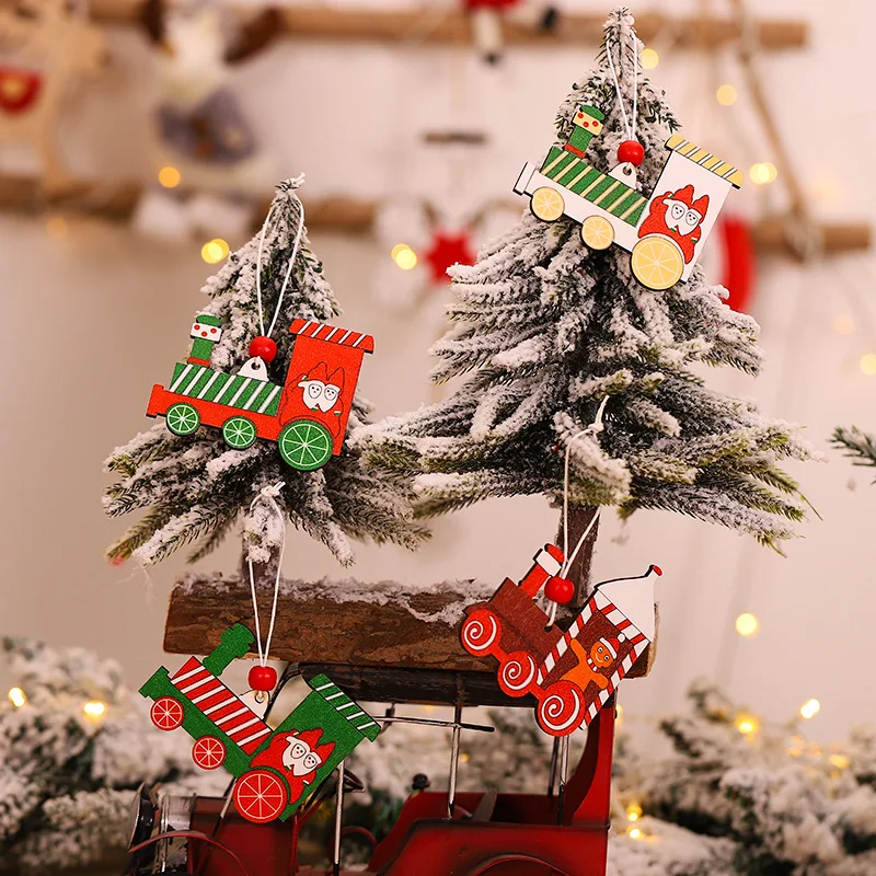 4 шт./компл. DIY Рождественский поезд Деревянные Подвески Рождественская елка