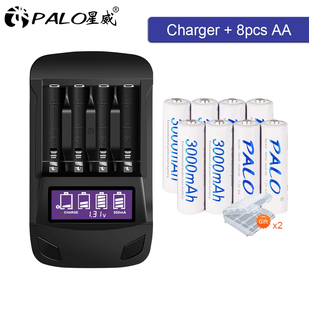 Аккумуляторные батареи PALO 8 шт. 1 2 в 3000 мАч + ЖК дисплей USB|Перезаряжаемые батареи| |
