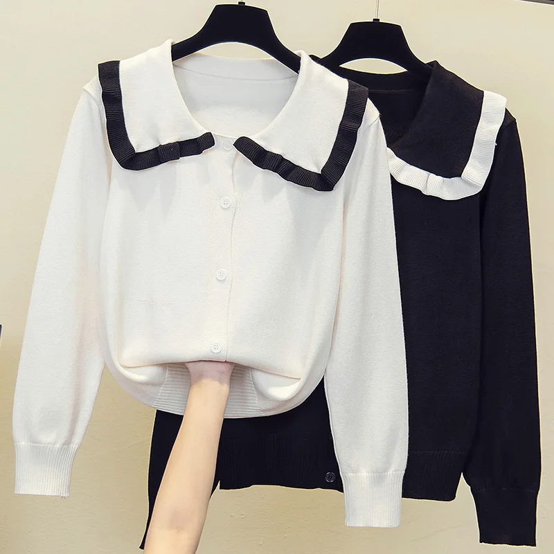 Женский вязаный кардиган с V-образным вырезом длинный черный свитер большого