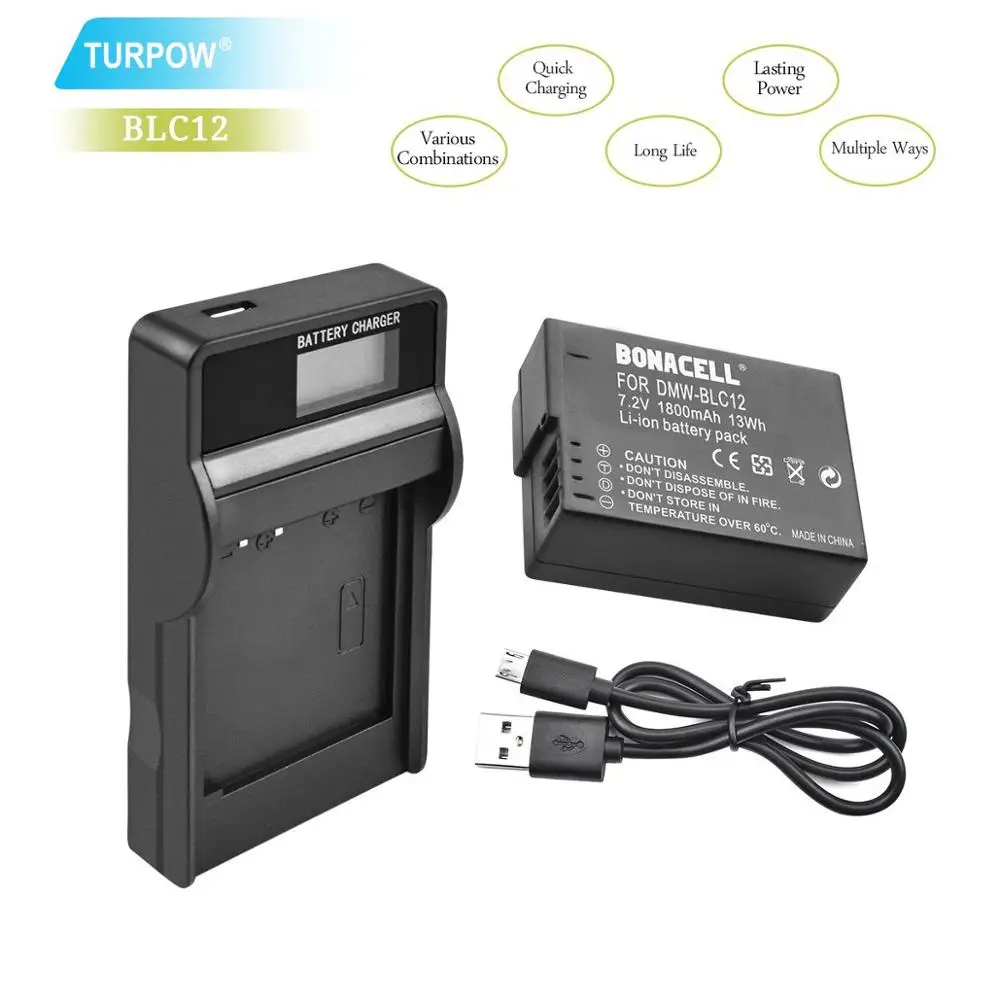 Turpow 1800 мАч DMW BLC12 аккумуляторная батарея + ЖК зарядное устройство для Panasonic Lumix G6 G5 G7