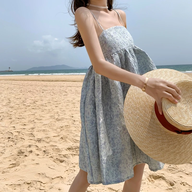Tingfly летнее платье мини-длины на бретелях голубого цвета для девушек, детей и женщин в стиле бохо-шик для пляжного отдыха и повседневной носки.