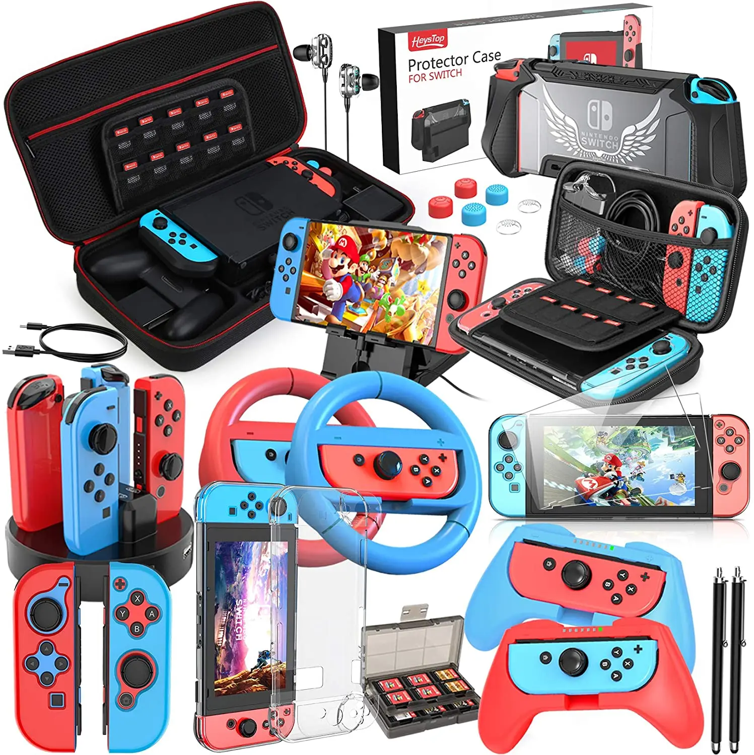 

HEYSTOP 25 in 1 Accessories Bundle Compatible with Nintendo Switch,Protective Case Cover, Controller Charge Dock etc.