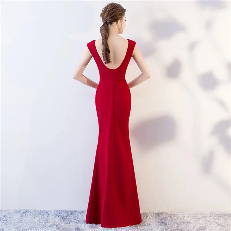 New Arrival Sexy V Neck Sleeveless Lace Mermaid Evening Dress Long Fashion Open Back Beading Formal Party with Side Split | Свадьбы и