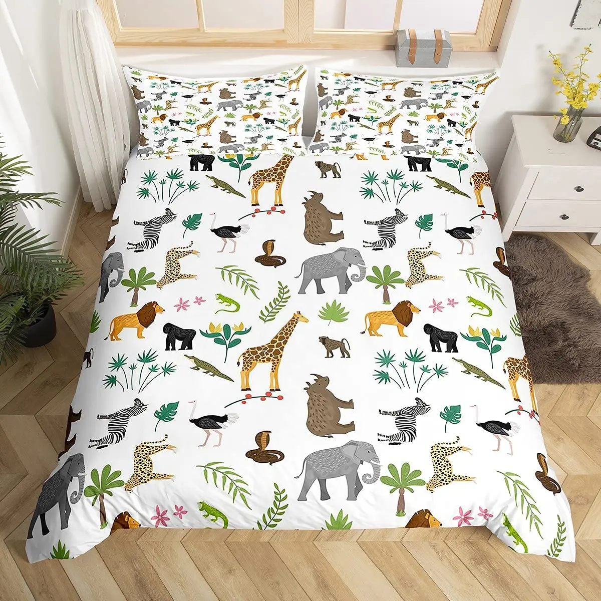 

Erosebridal Lion Comforter Cover Zebra Elephant Alligator Giraffe Bedding Set for Kids Boys Teens, Orangutang Cobra