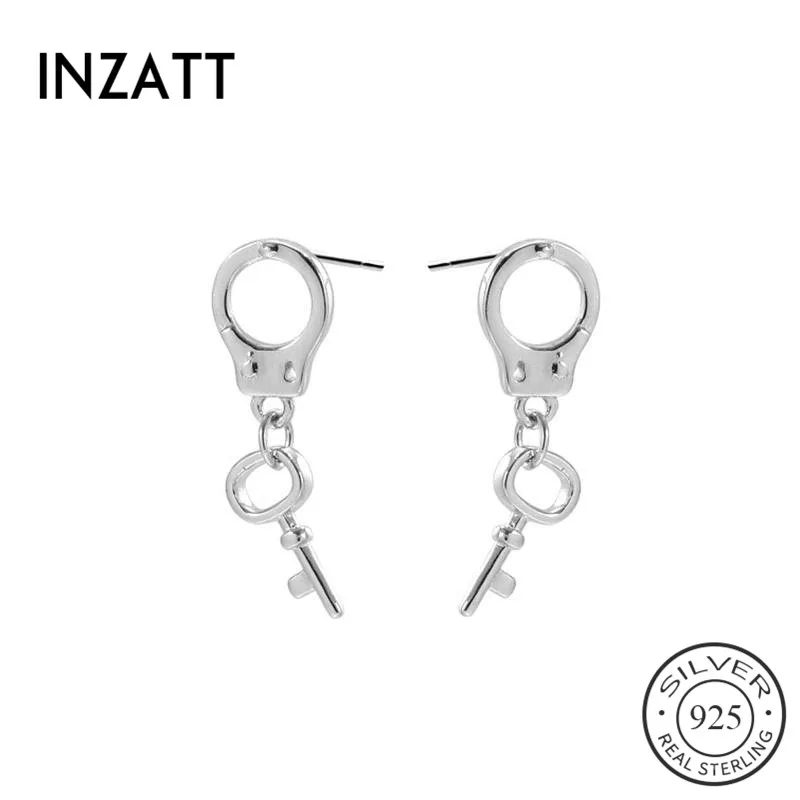 

INZATT реальные 925 стерлингового серебряного ключа серьги гвоздики для женщин, модные женские вечерние минималистский в стиле "хип-хоп", хороше...