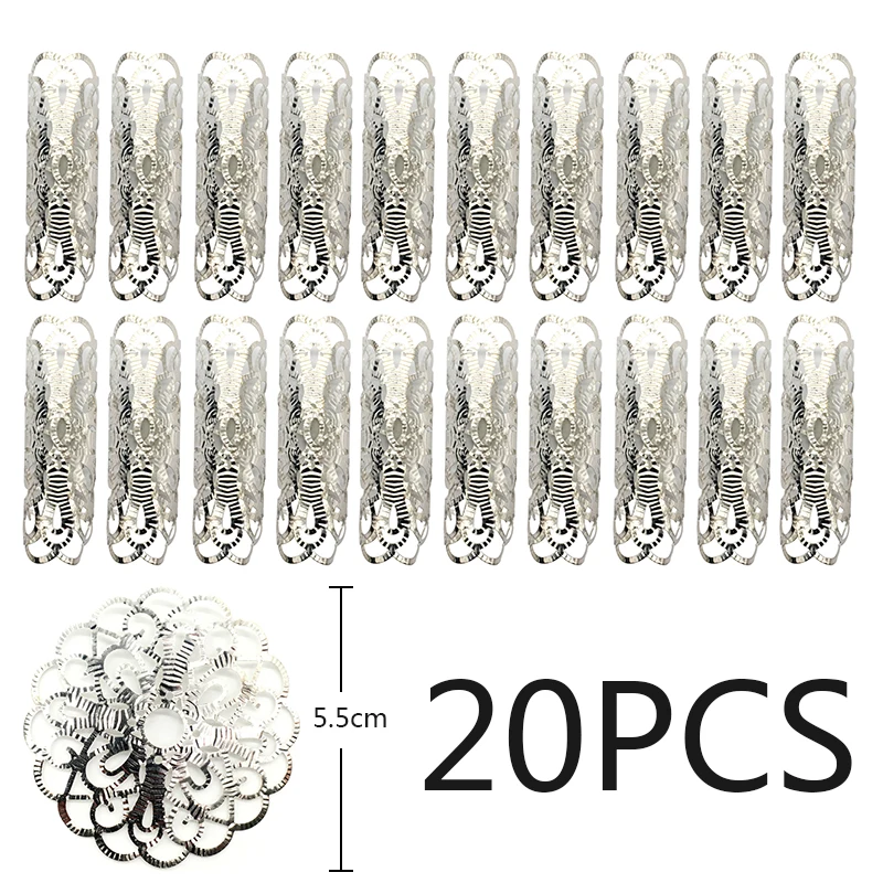 20PCS Silver 20 шт. круглые регулируемые золотые металлические бигуди-липучки бусины кольца манжеты аксессуары для волос дреды манжеты клип украшения для волос косы - Цвет: 20PCS Silver