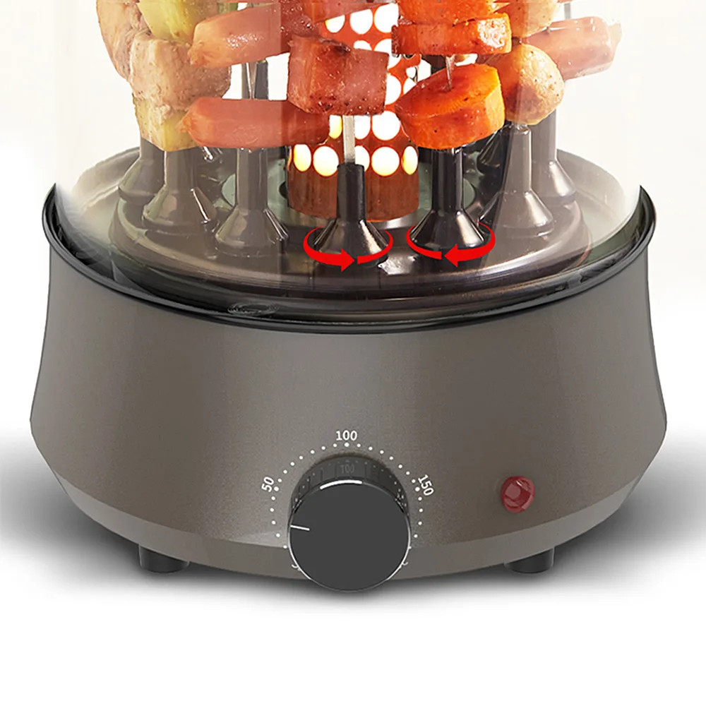 Дешево Электрический гриль для барбекю, шпажки, домашняя Автоматическая вращающаяся комнатная небольшая Бездымная чашка для барбекю с регулировк...