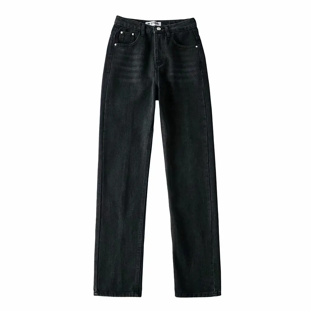 

Vintage jeans women 2021 black pants women high waist denim trousers korean style mom jeans baggy white pants split streetwear