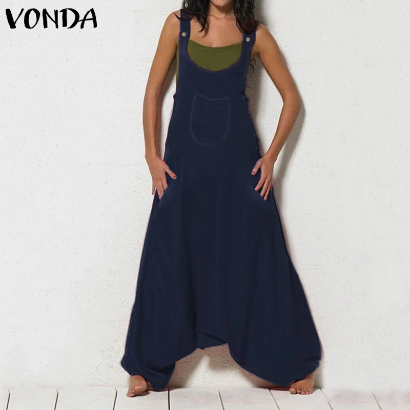 VONDA/большие размеры комбинезон с широкими штанинами цельнокроеный штаны