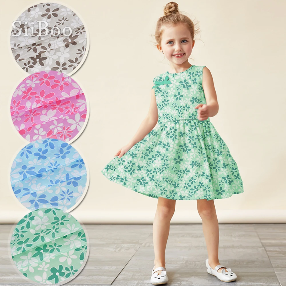 Хлопковая шелковая ткань Корейская с маленьким цветочным принтом зеленая синяя