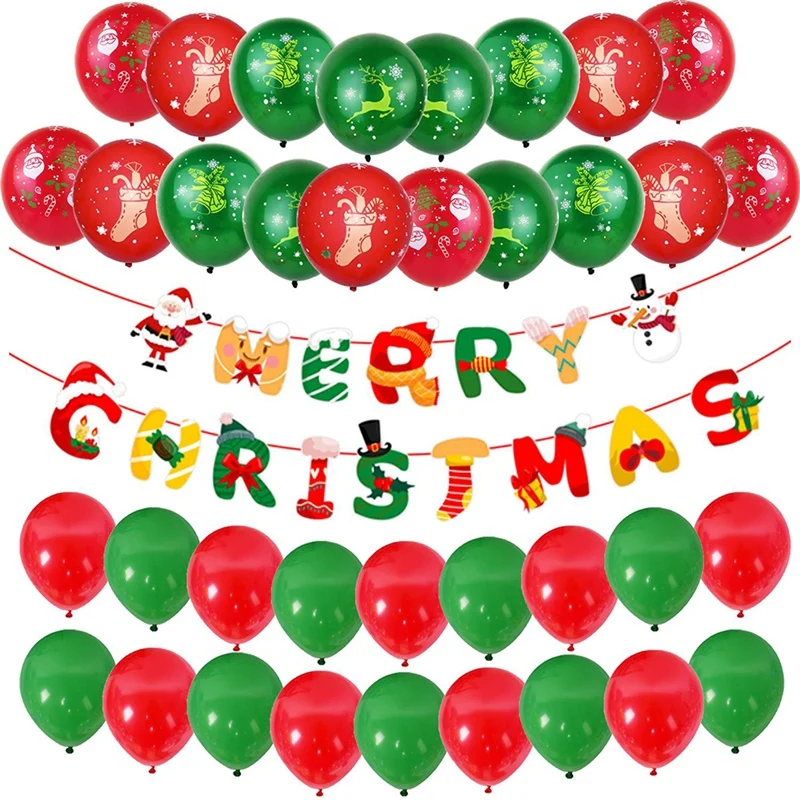 

Christmas Balloon Set Christmas Banner Hanging Flag New Year Holiday Background Wall Decoration Balloon