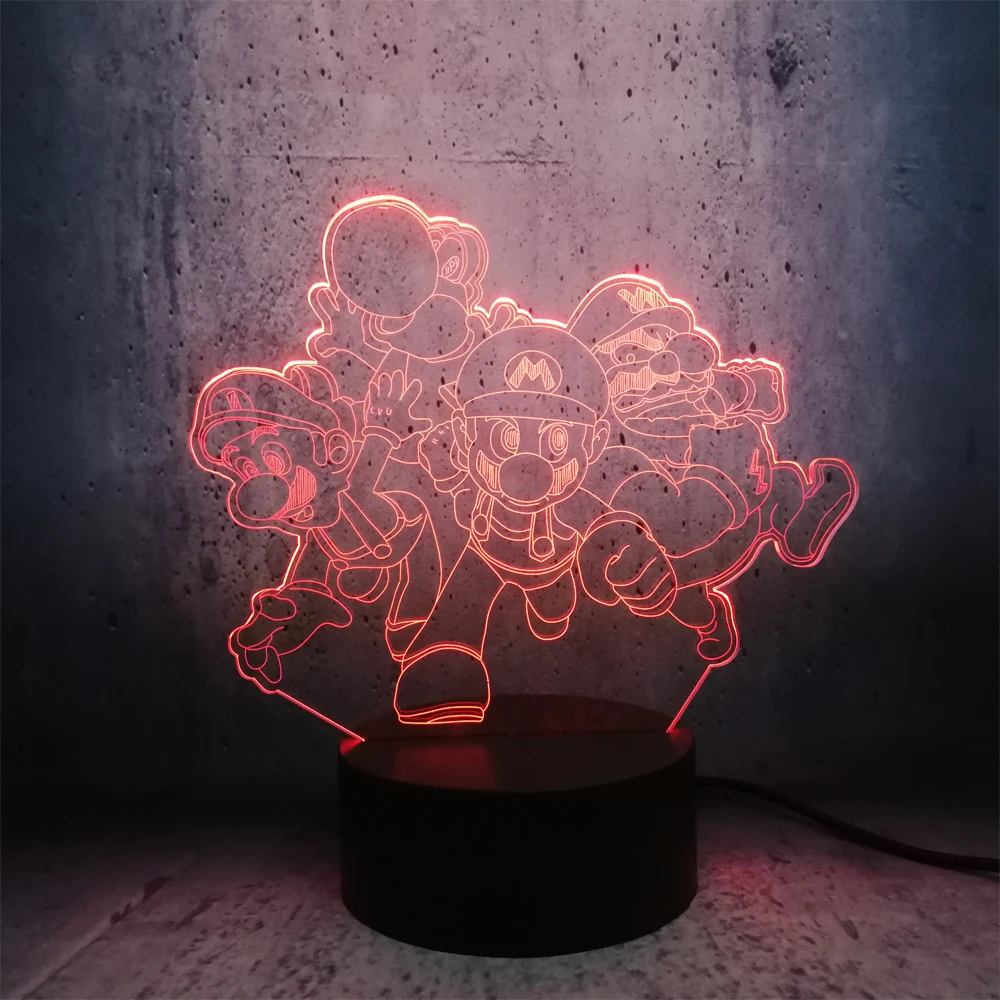 Ночник Классическая игра роль Супер Марио 3D Светодиодная лампа семейный милый