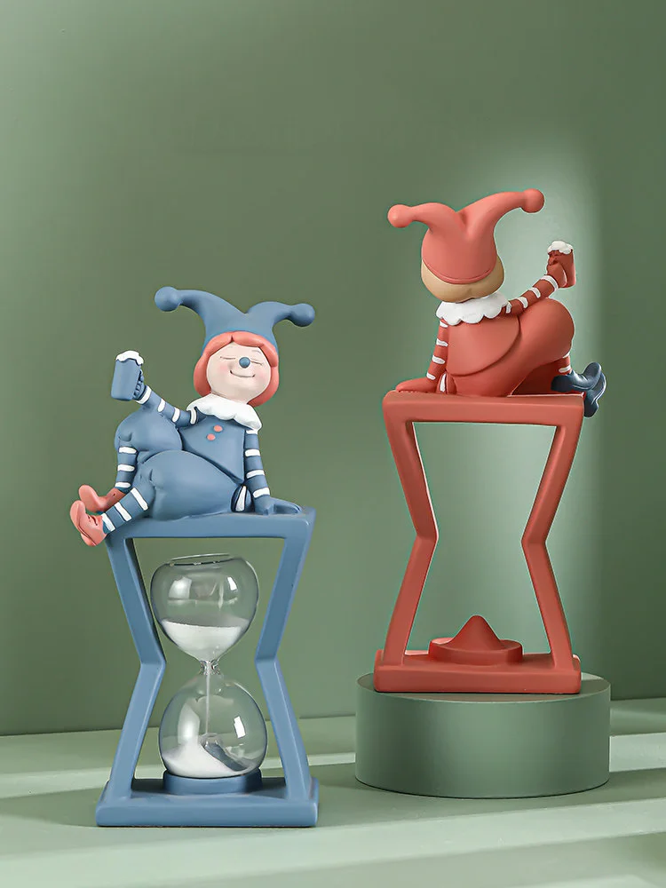 

Simple Cute Cartoon Resin Clown Hourglass Accessories Home room Desktop Onaments Crafts Office Bookcase Sculpture Decoration Art